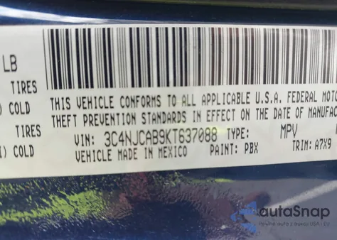2019 Jeep Compass Sport Fwd из США, поврежденный, VIN 3C4NJCAB9KT637088